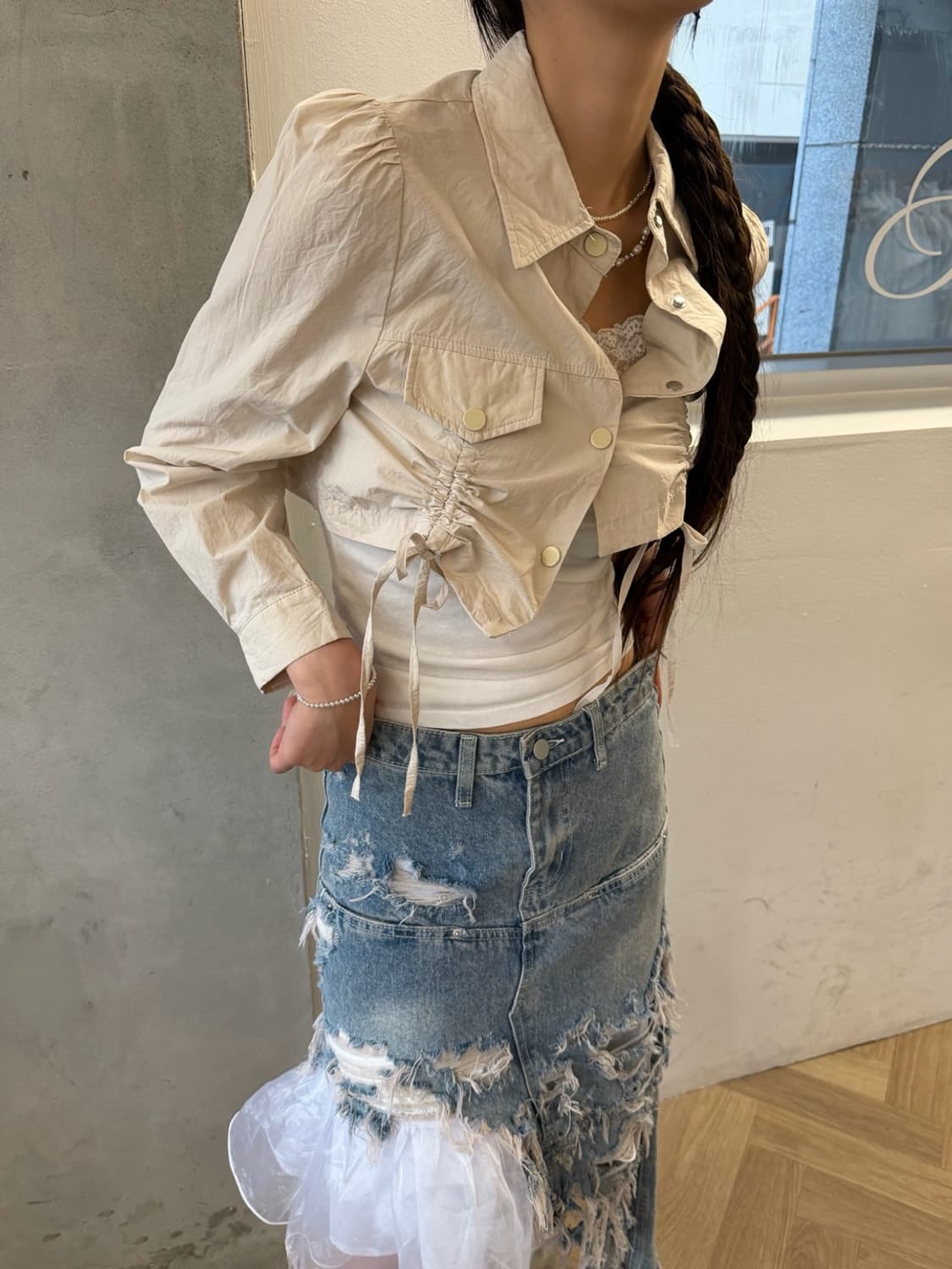 ivory snap crop shirt 상품이미지2