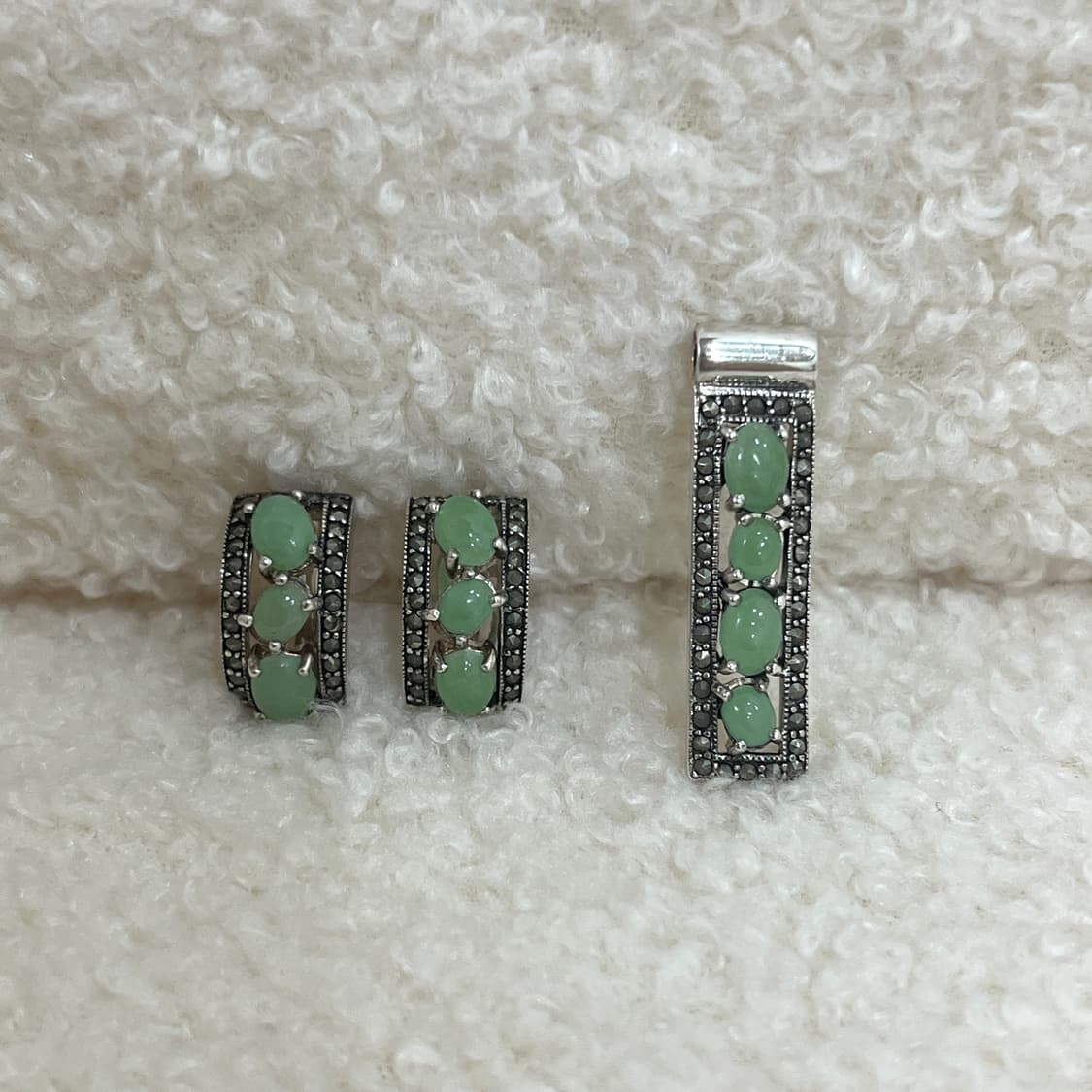 Jade and marcasite 925silver 목걸이&귀걸이 상품이미지1