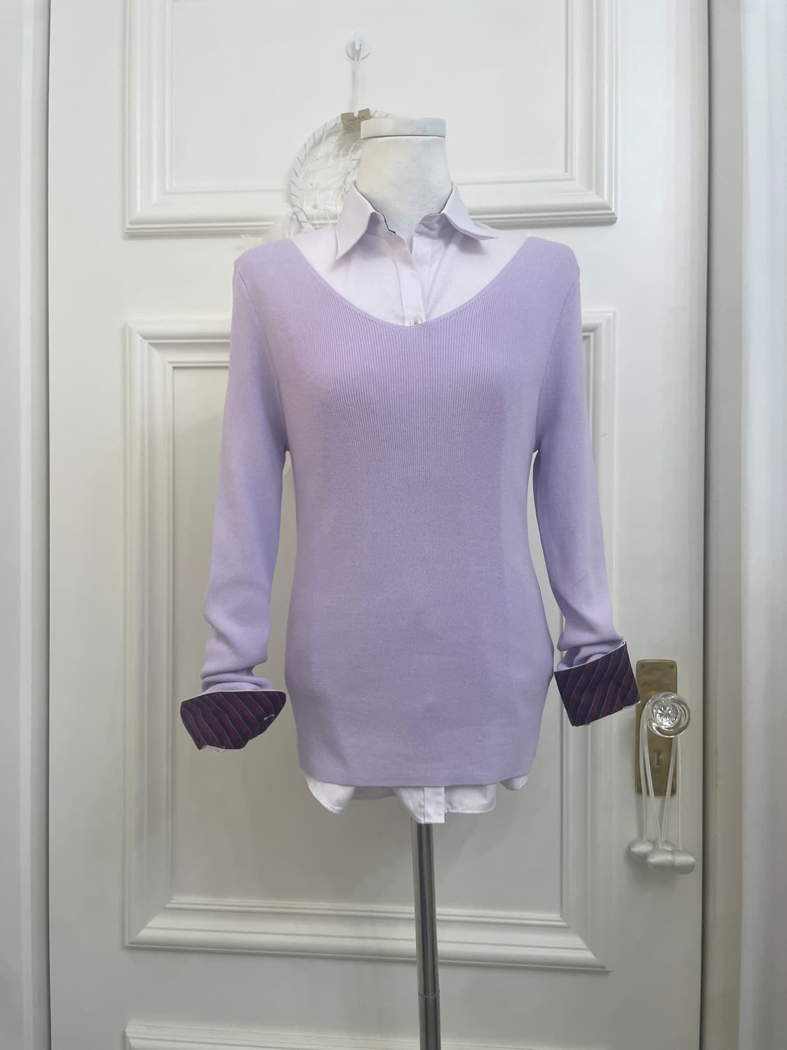 lavender basic knit top&wine point shirt 상품이미지1