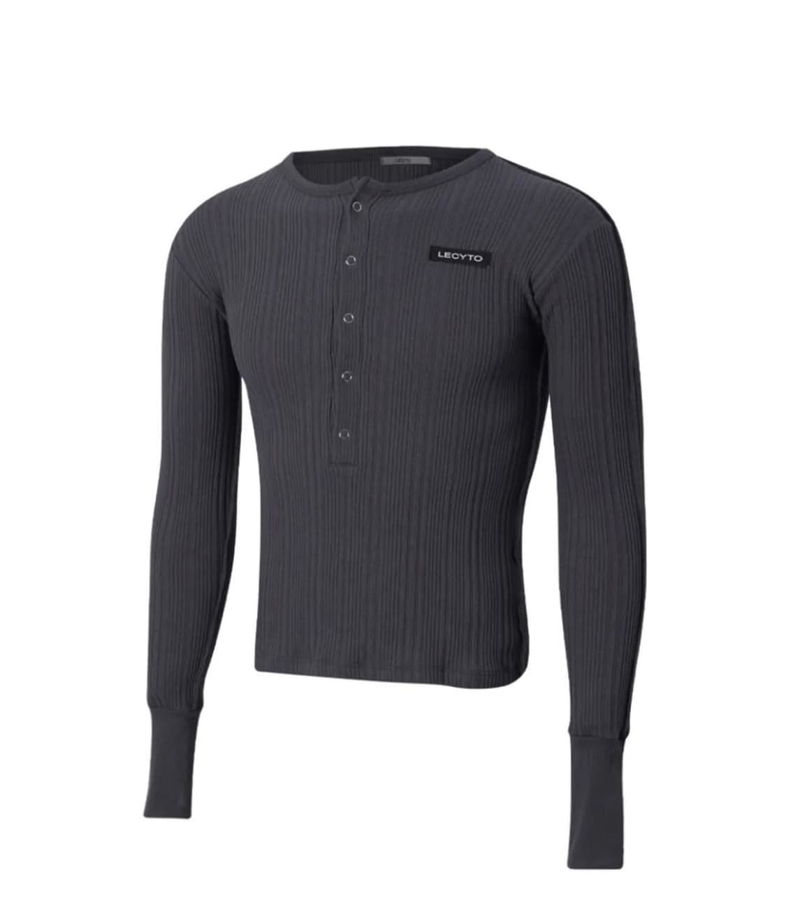 Henley Neck Ribbed Slim T-shirt 새상품 상품이미지1
