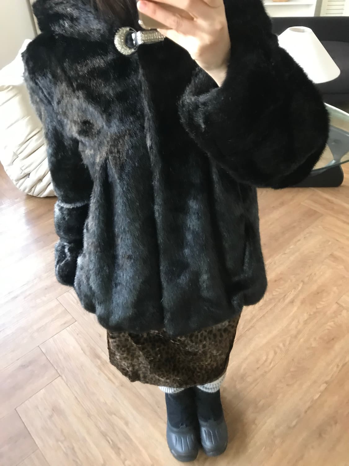 vintage eco fur hood jacket 상품이미지7