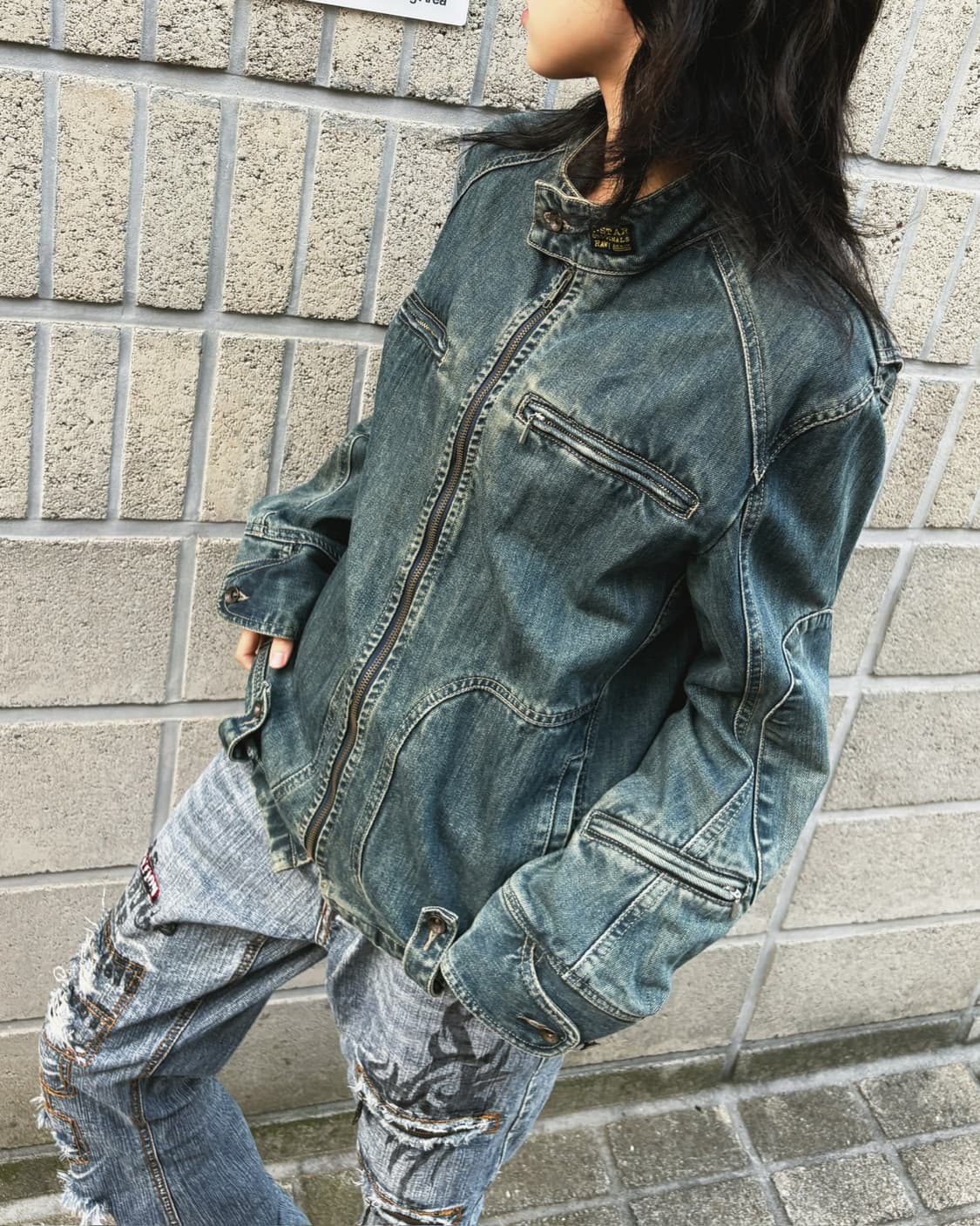 지스타 로우 워싱 그런지 데님 바이커자켓 상품이미지9