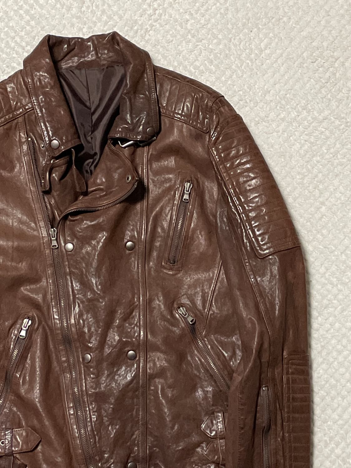 광희시장 웨스턴 무드 2WAY 램스킨 양가죽 바이커 레더 자켓 브라운 상품이미지3