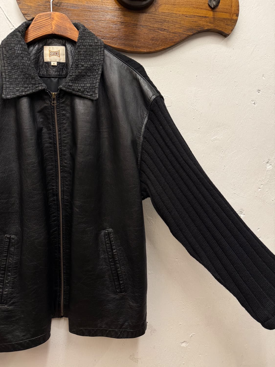 90s BASCO Leather Ribbed Knit Jacket 상품이미지4