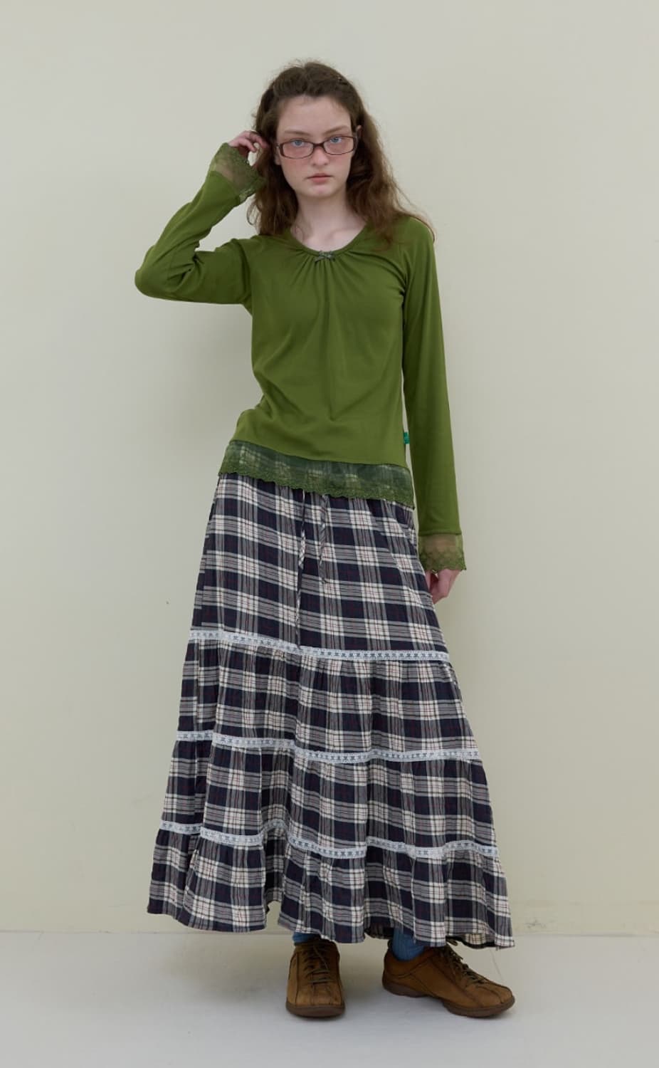 노컨텐츠 Lace shirring T_ pickle green 상품이미지1
