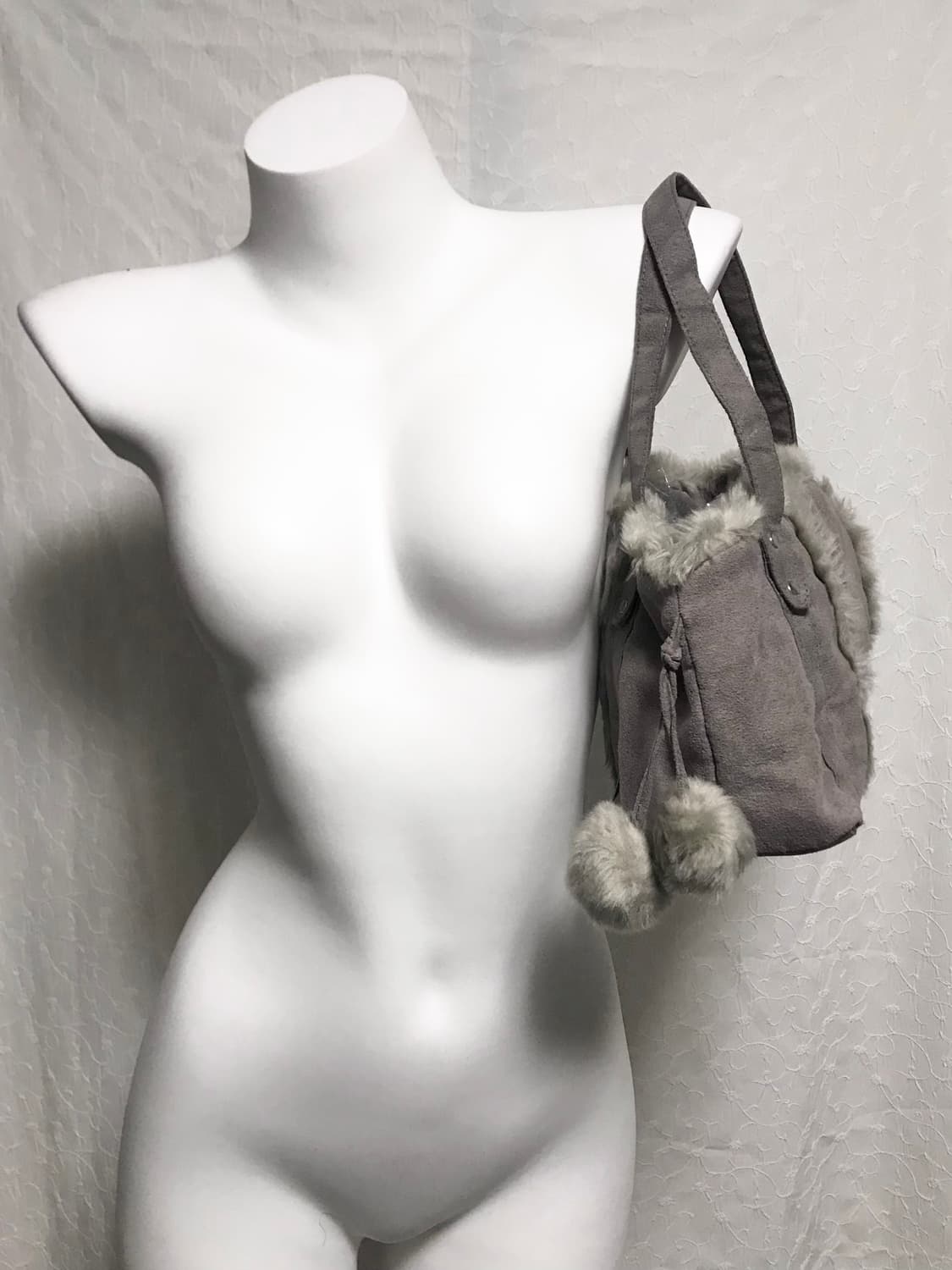 빈티지 갸루 니혼진 폼폼이 스웨이드 퍼 숄더백 가방 상품이미지3