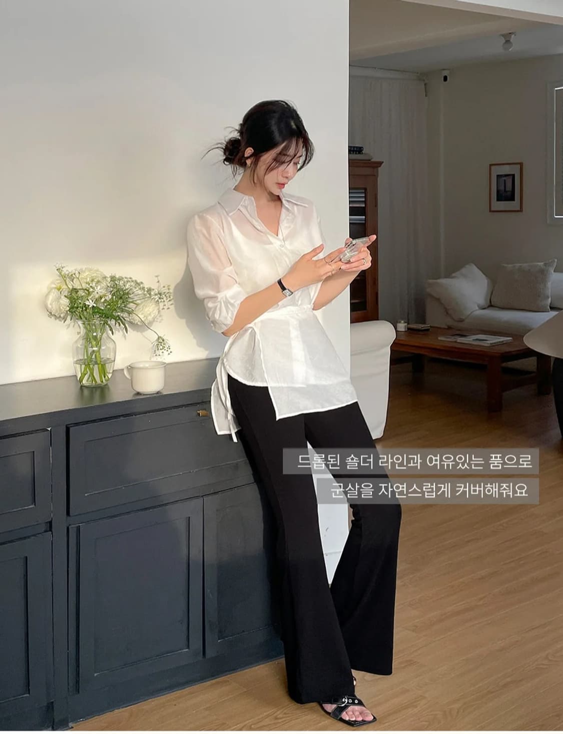 레이어드 랩 셔츠 화이트, 블랙 원가 36800원 상품이미지4