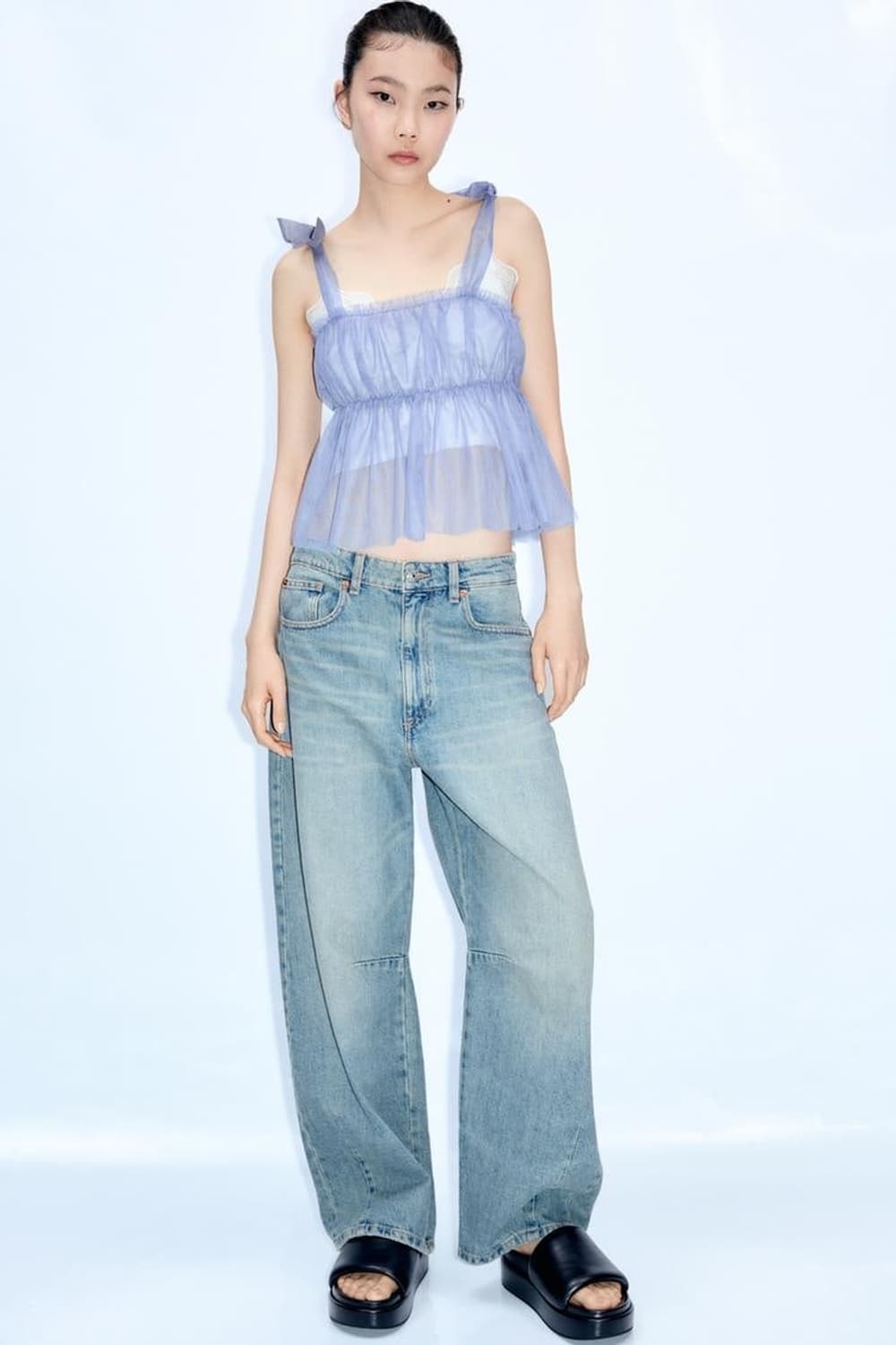 자라 zara 리본 튤 탑 블루 XS 상품이미지5