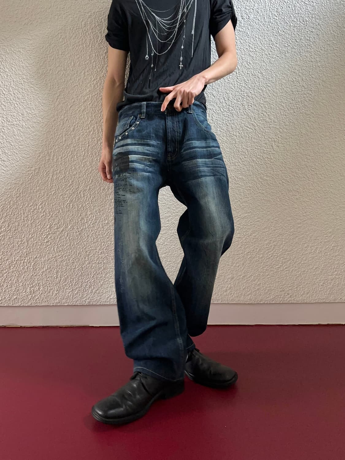 Oririn 섀도우 스터드 스트레이트 진 상품이미지1