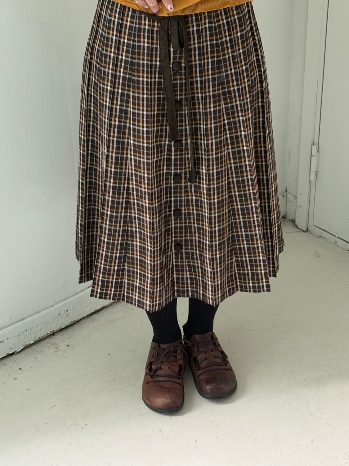 일본빈티지 브라운 체크 울 미디스커트 상품이미지3