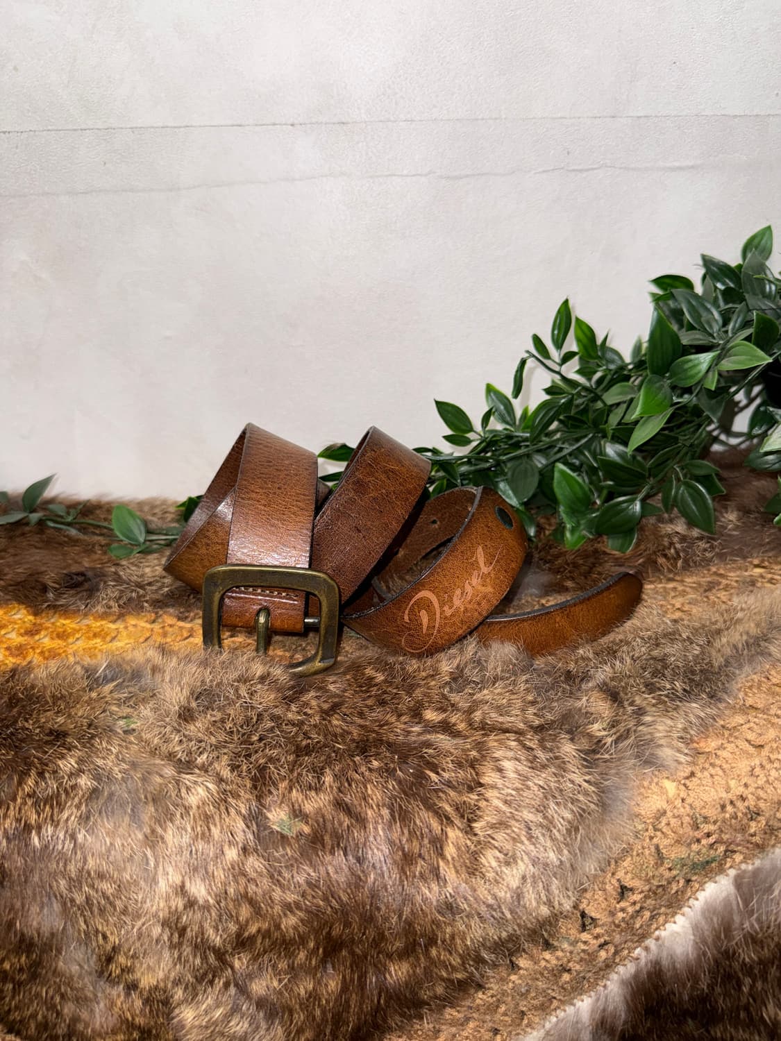 DIESEL brown cow skin logo belt 상품이미지1