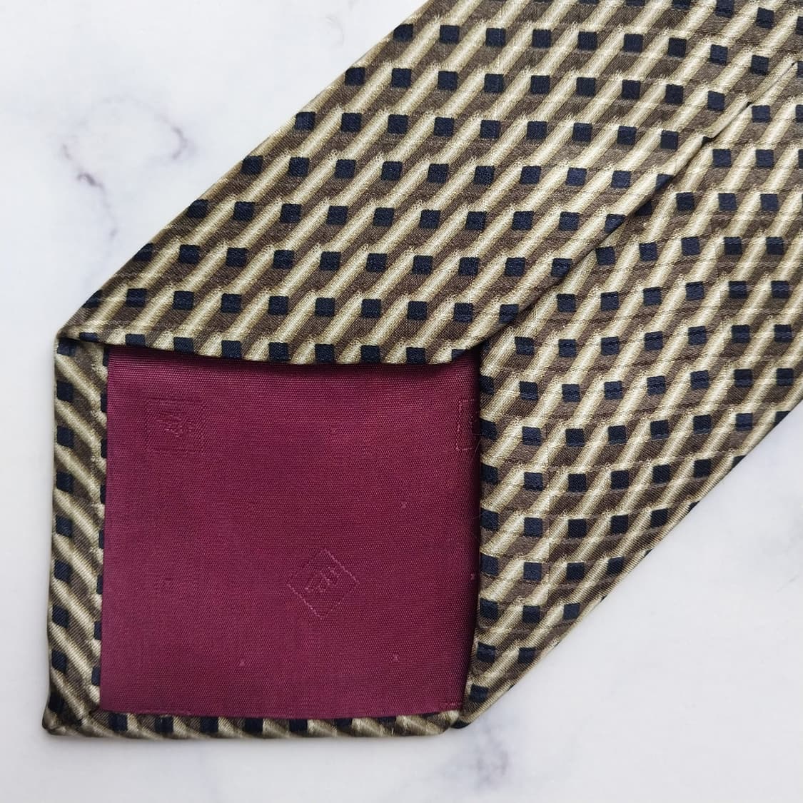 피에르 발망 실크 브라운 기하 패턴 넥타이 9.8cm A+등급 K2574 상품이미지8