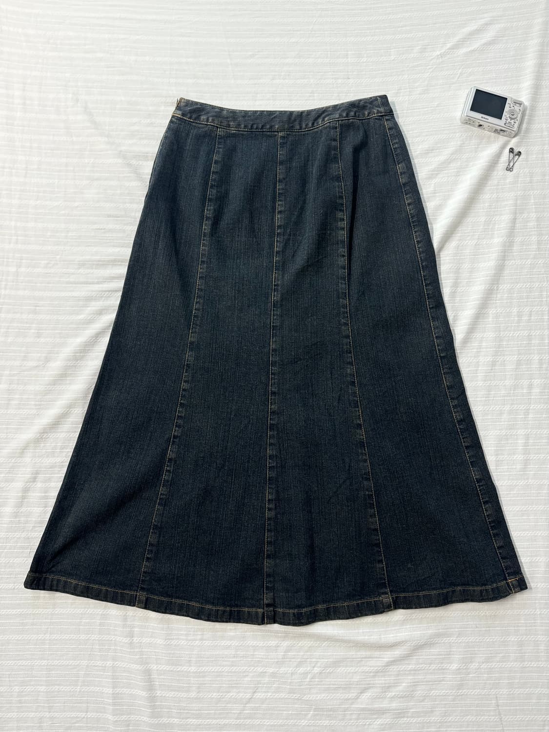 히든 버튼 시어서커 블라우스 스티치 데님 롱 스커트 2pcs SET 상품이미지9