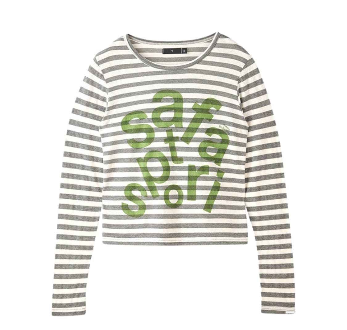 사파리스팟 우먼 1/2 티켓팅 스트라이프 보더 티 그레이 상품이미지1