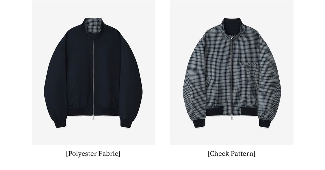 키뮤어 리버시블 체크 헤링턴 점퍼 네이비 상품이미지3