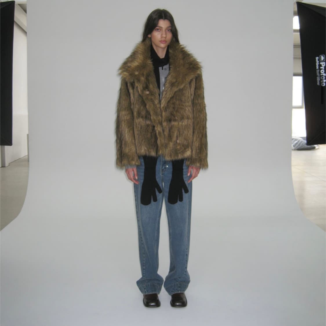 파르티멘토 우먼 코쿤 하이넥 퍼 자켓 믹스 베이지 상품이미지2