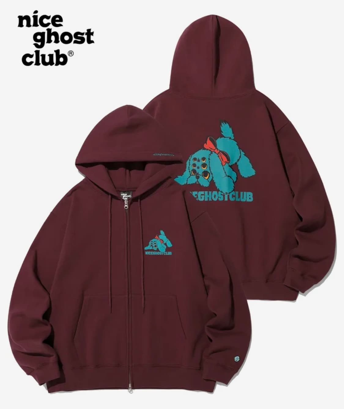 나이스고스트클럽 6EYES DOG ZIP HOODIE_BURGUNDY 상품이미지1