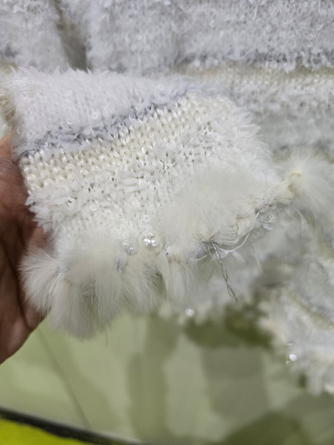 르네 화이트 퍼 트리밍 니트 가디건 일본 빈티지 상품이미지6