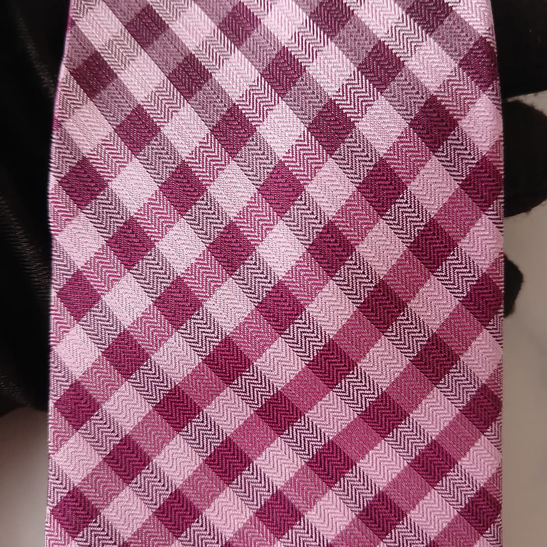 아쿠아스큐텀 실크 퍼플 체크 패턴 넥타이 7.8cm A+등급 A19726 상품이미지8