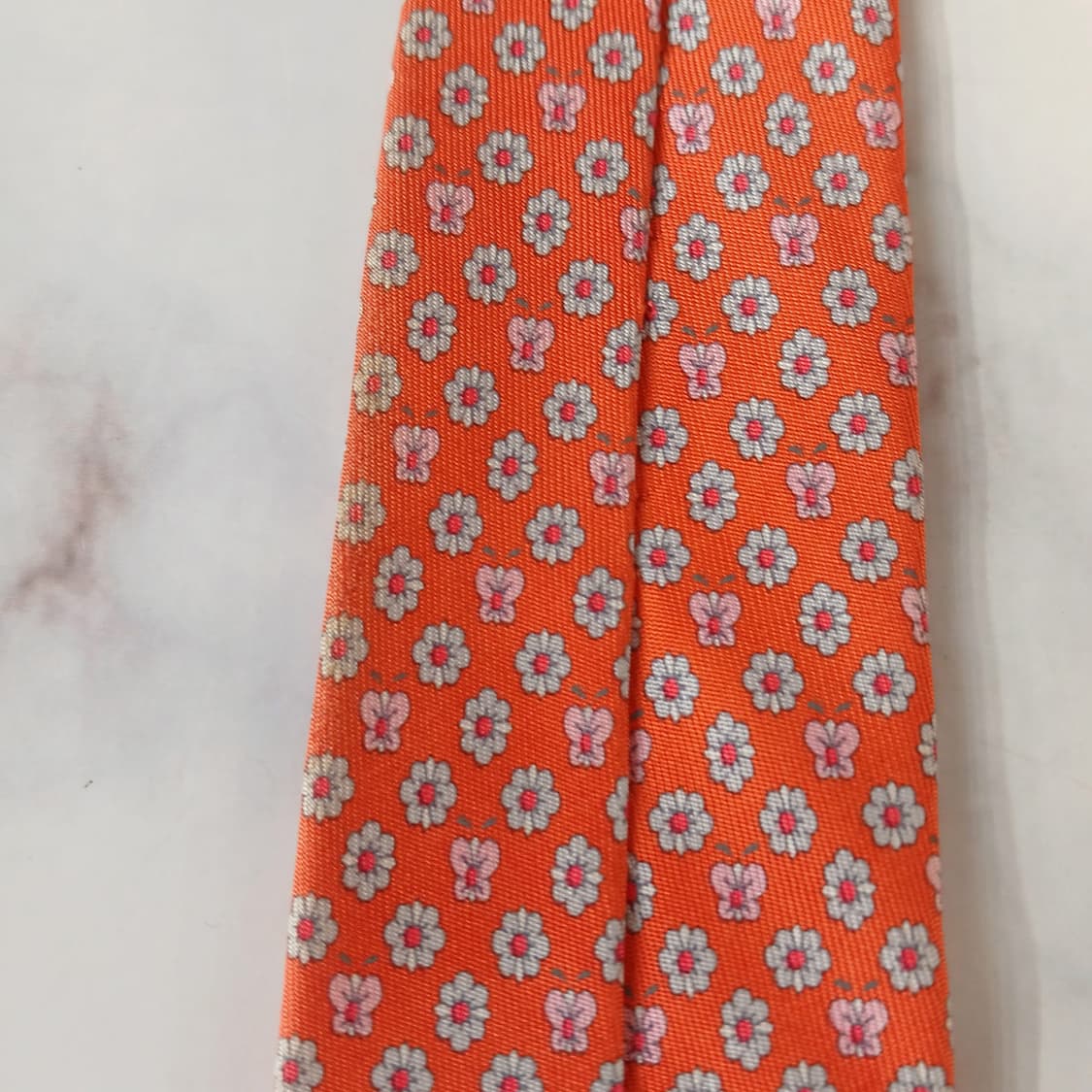 페라가모 실크 오렌지 나비 패턴 넥타이 8.8cm A등급 A19598
 상품이미지7