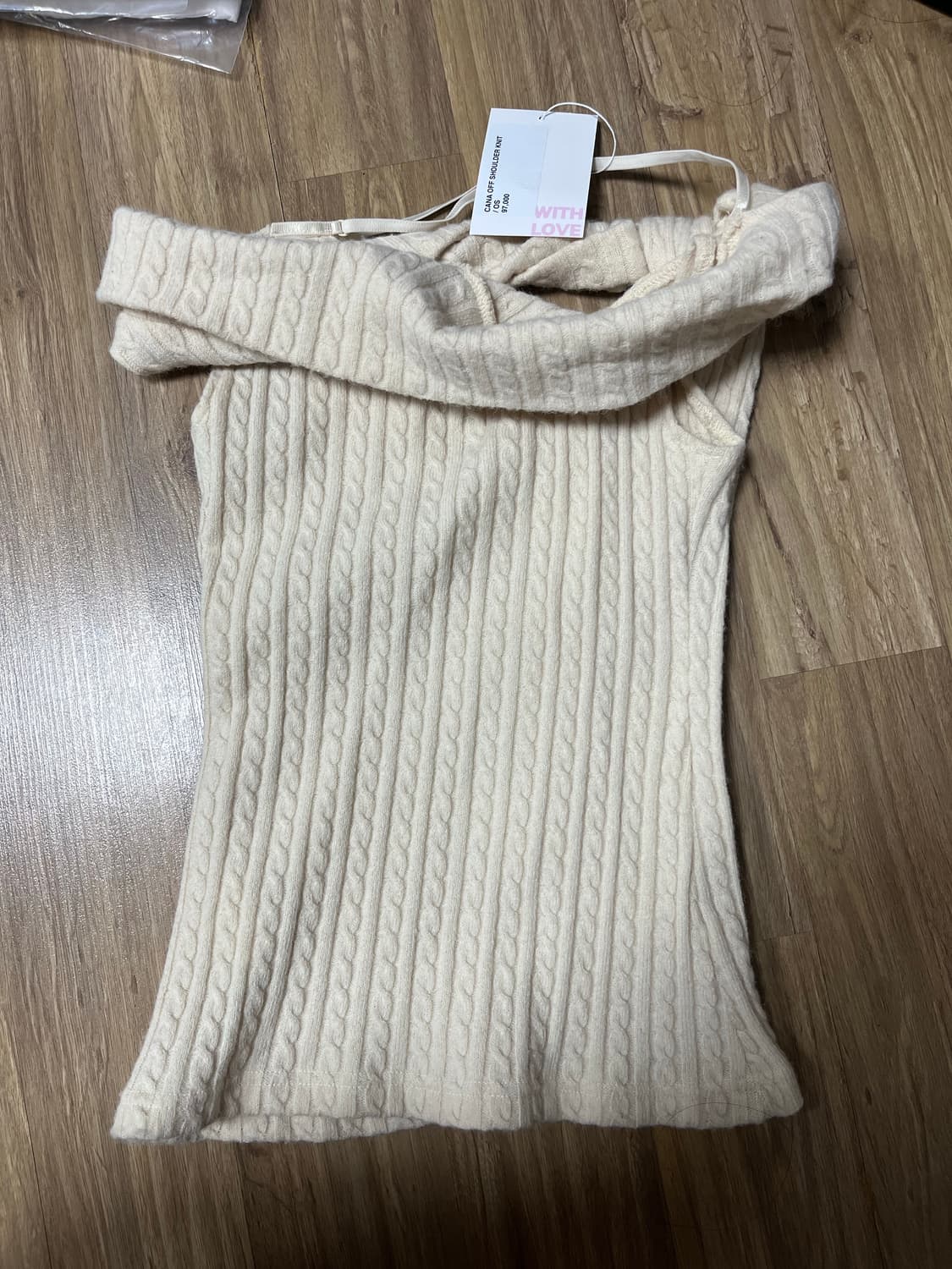 포어링 cana 사나 오프숄더 니트 리본 타이 아이보리 상품이미지4