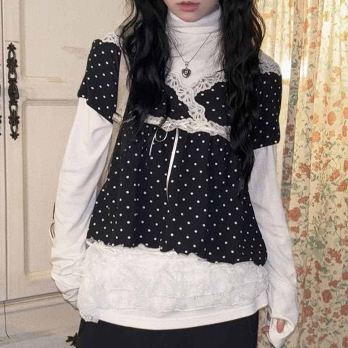 TMDDK 블랙 도트패턴 리메이크 탑 상품이미지4