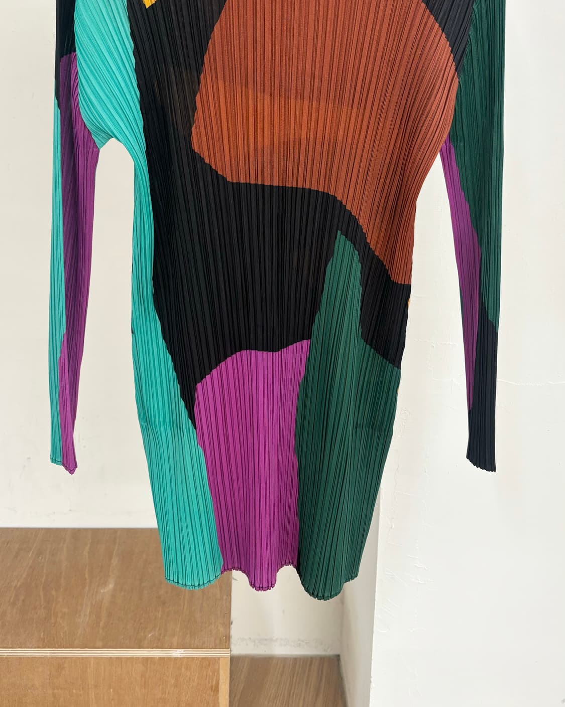 플리츠 플리즈 컬러 블록 패턴 튜닉 또는 원피스 상품이미지5