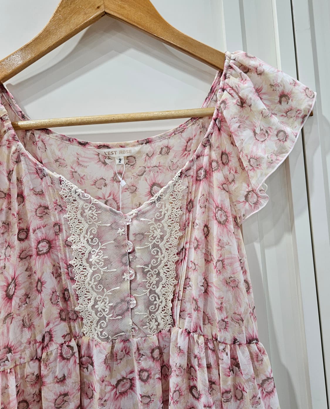 레스트로즈(LEST ROSE) 플라워 쉬폰 레이스 원피스 상품이미지3