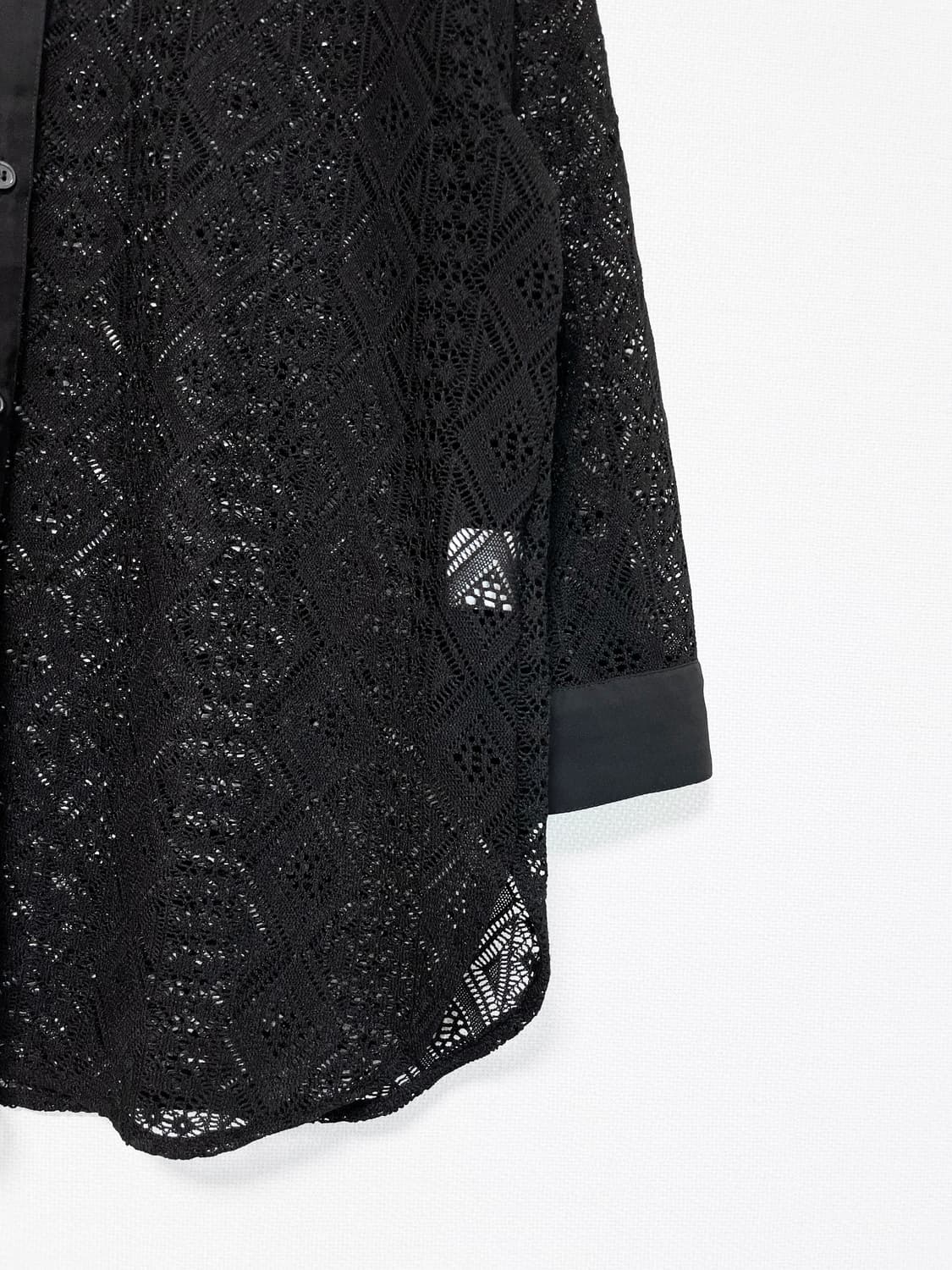 Lace Punching Long Sleeve Shirt - Black 상품이미지6