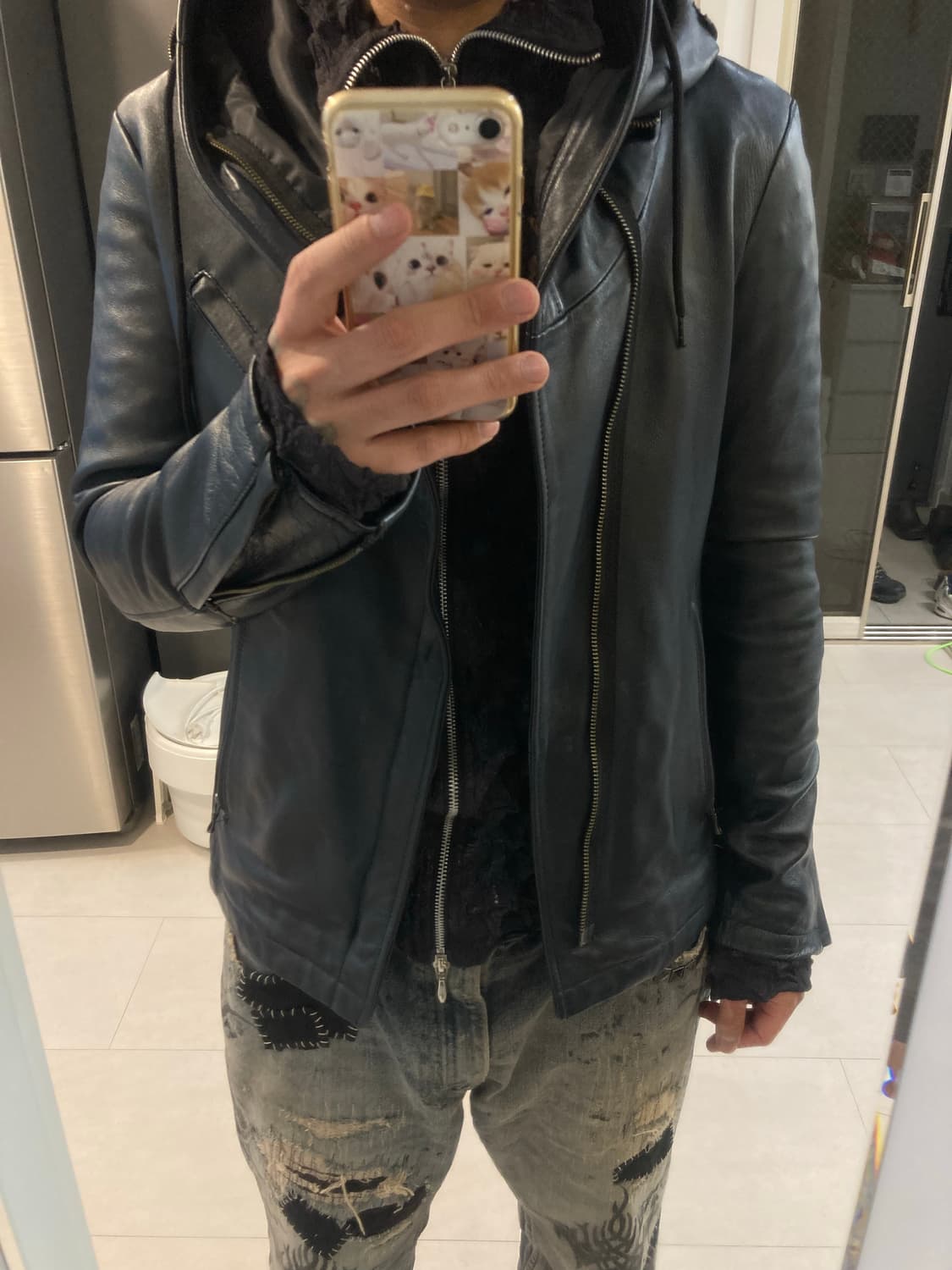 00s 캐서린햄넷 에일리언 후드 가죽 자켓 상품이미지3