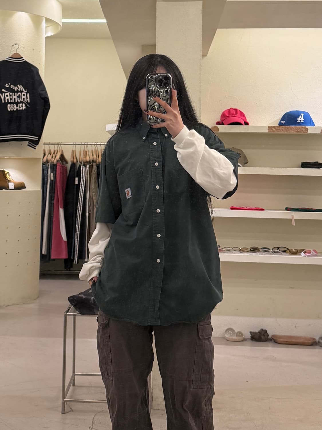 칼하트 버튼다운 반팔 워크 셔츠 카키 U1349 상품이미지1