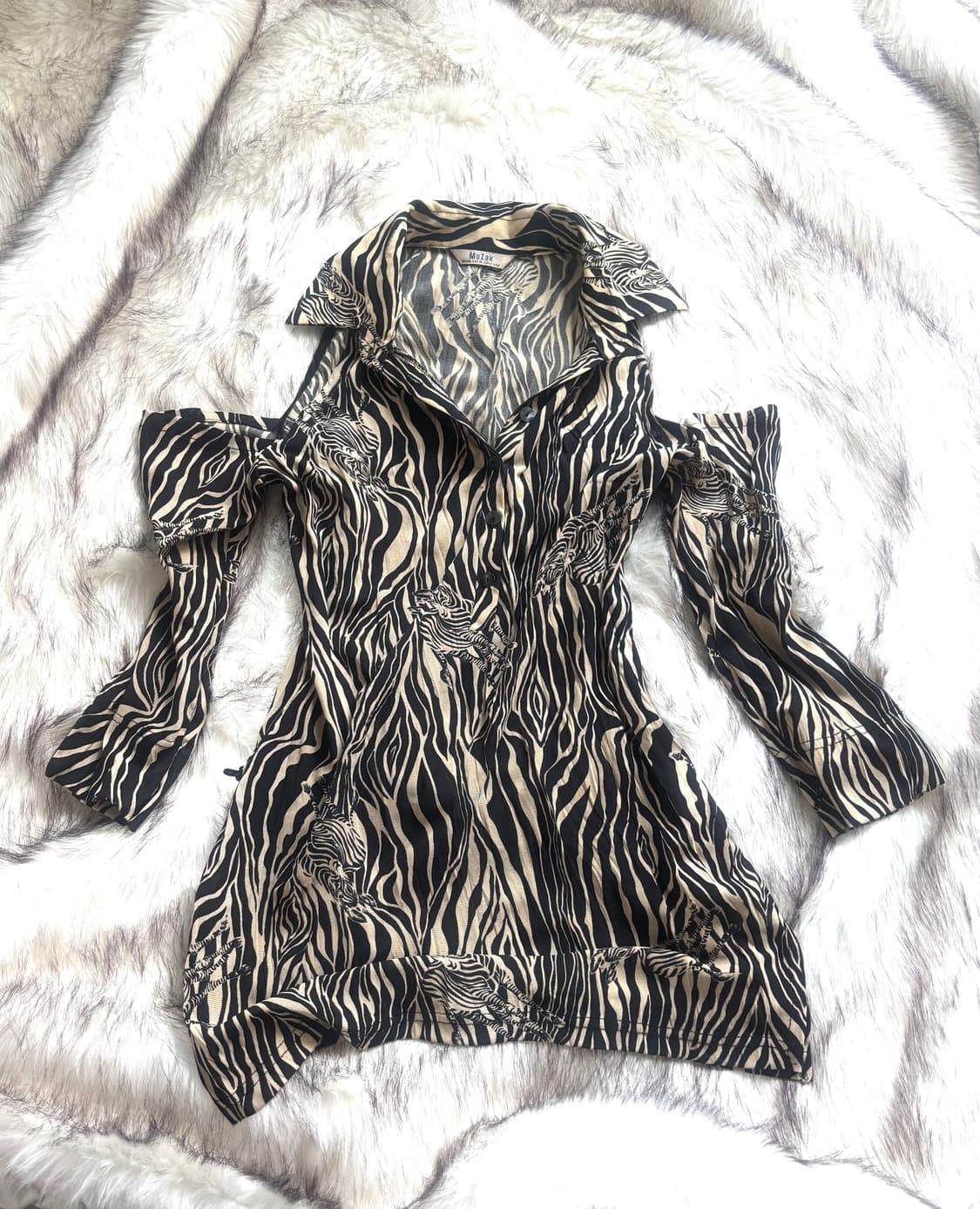 빈티지 오네갸루 지브라 오프숄더 셔츠 원피스 상품이미지1