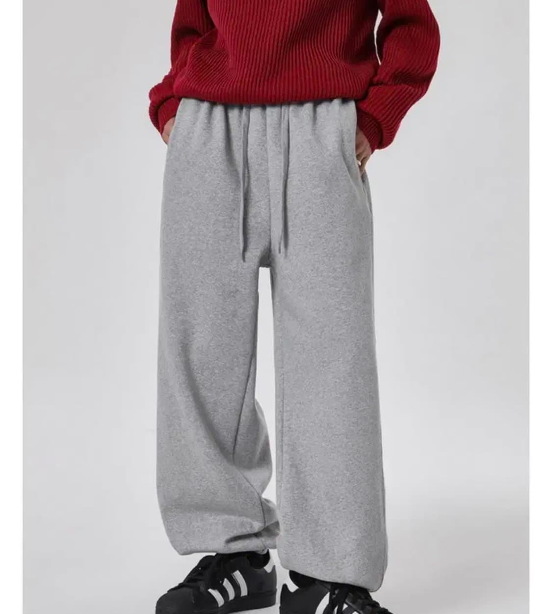 블랙업 (UNISEX) 젠델 와이드 기모 조거팬츠 그레이컬러 상품이미지1