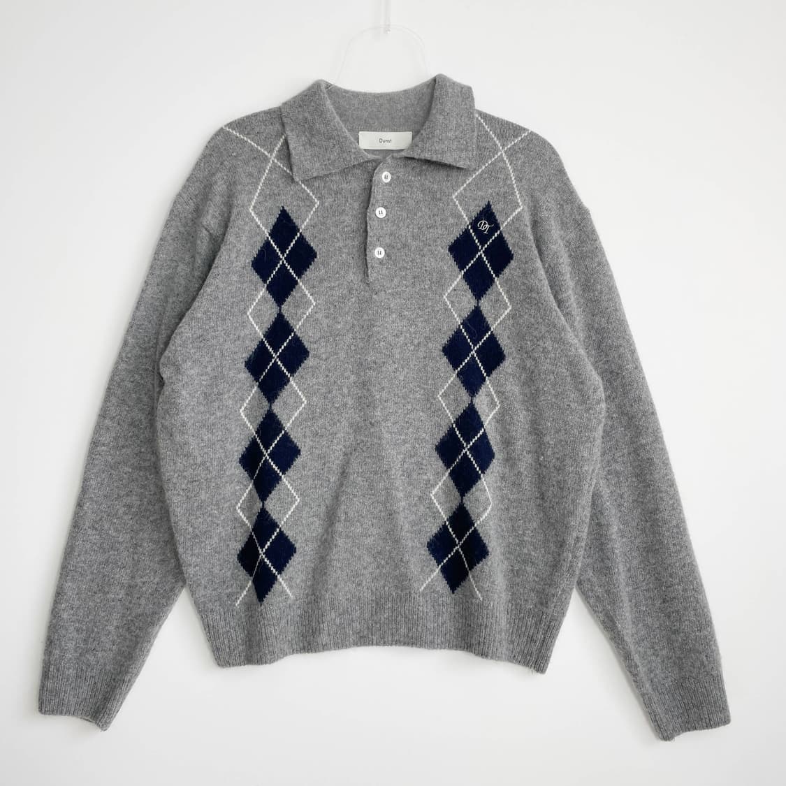 B1 던스트 칼라드 아가일 스웨터 멜란지 그레이 M사이즈 상품이미지1