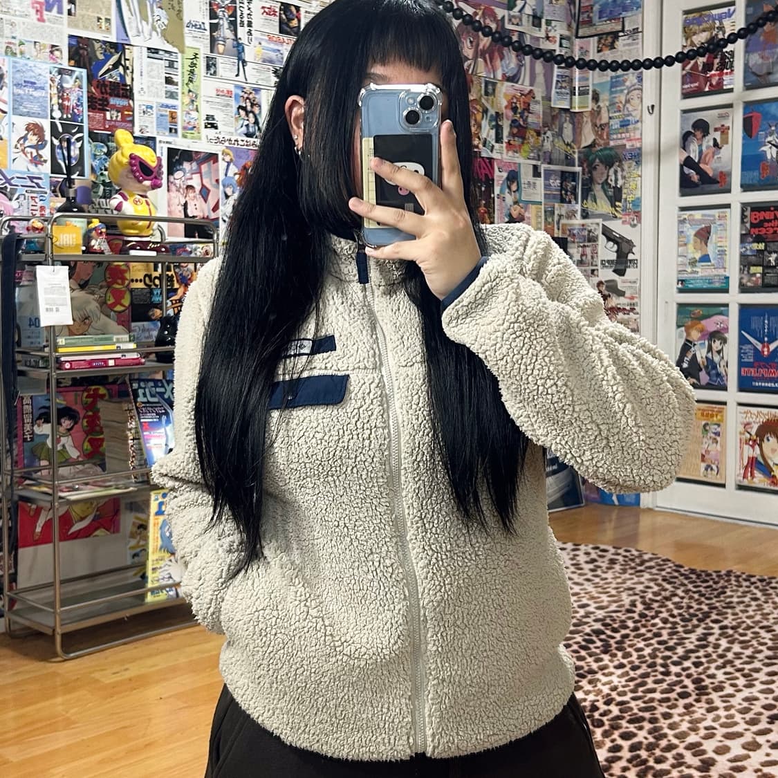 컬럼비아 베이지 네이비 뽀글이 후리스 집업 상품이미지2