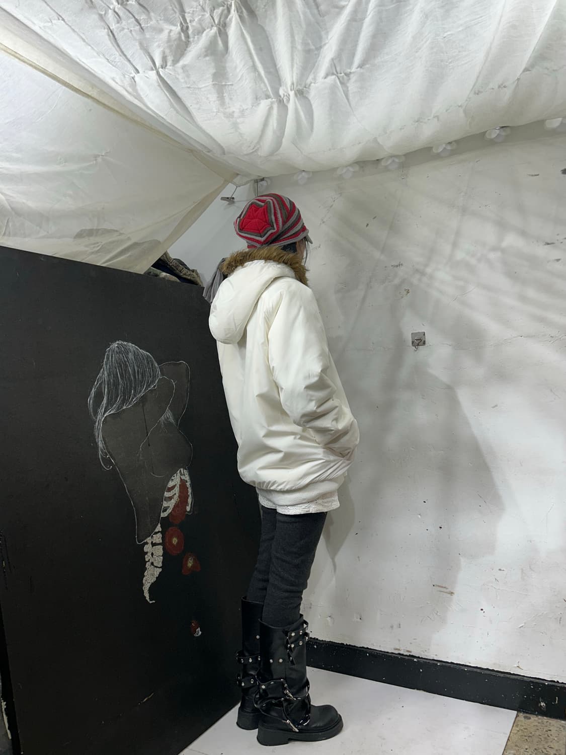 피코 화이트 울프죠 리버시블 y2k 갸루 퍼 후드 자켓 M 상품이미지2