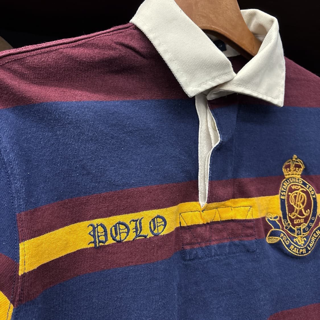 90s 폴로 랄프로렌 크라운 크레스트 스트라이프 럭비셔츠 N929 상품이미지6