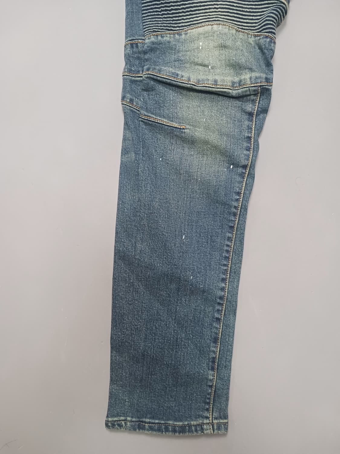 [34] 발망 화이트페인팅 바이커진 청바지 상품이미지3