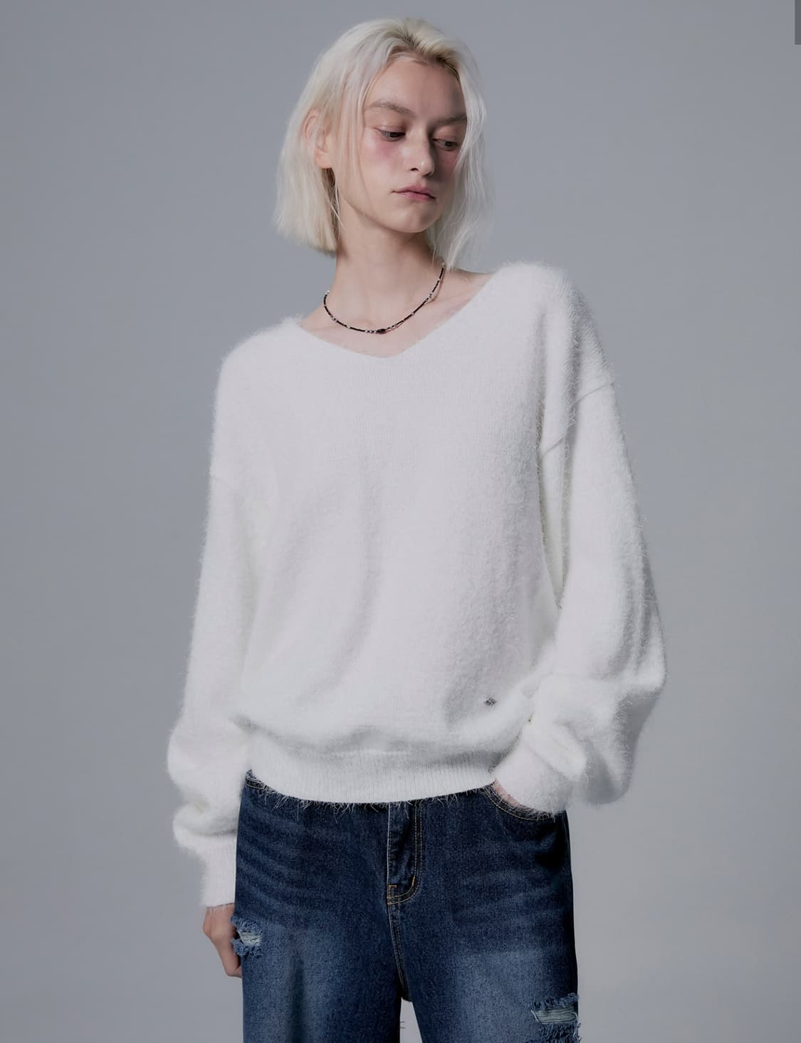 밀리언코르 헤어리 브이넥 긴팔 니트 (F) 상품이미지2