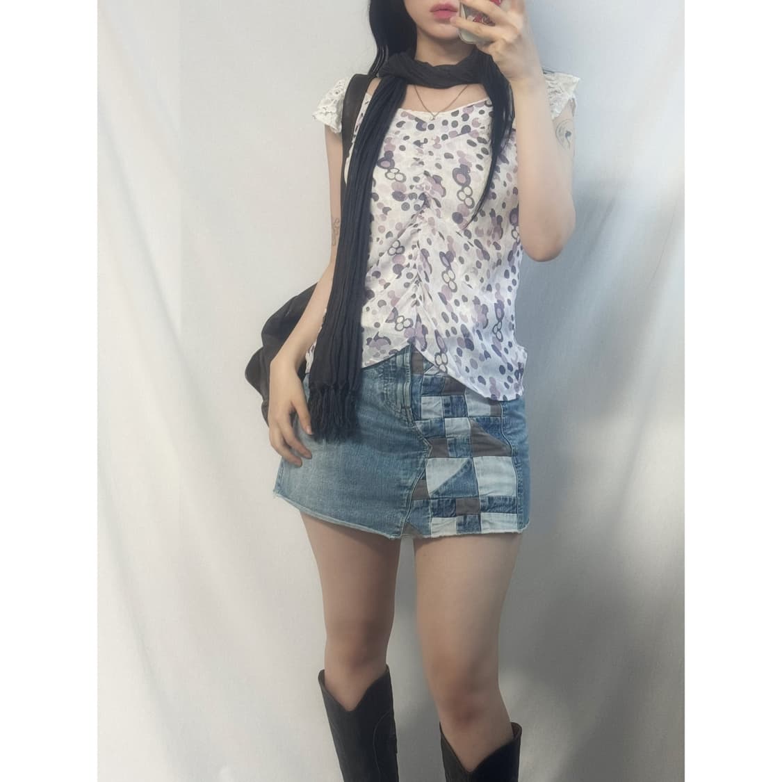 셔링 레이스 탑 패치 데님 머플러 4pcs SET(단품 구매 가능) 상품이미지1