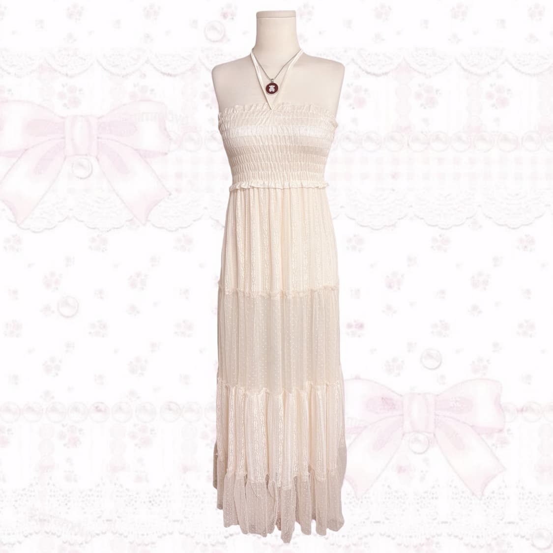 빈티지 크루 생화이트 페어리 시스루 4단 포인트 레이스 디테일 코디세트  상품이미지3