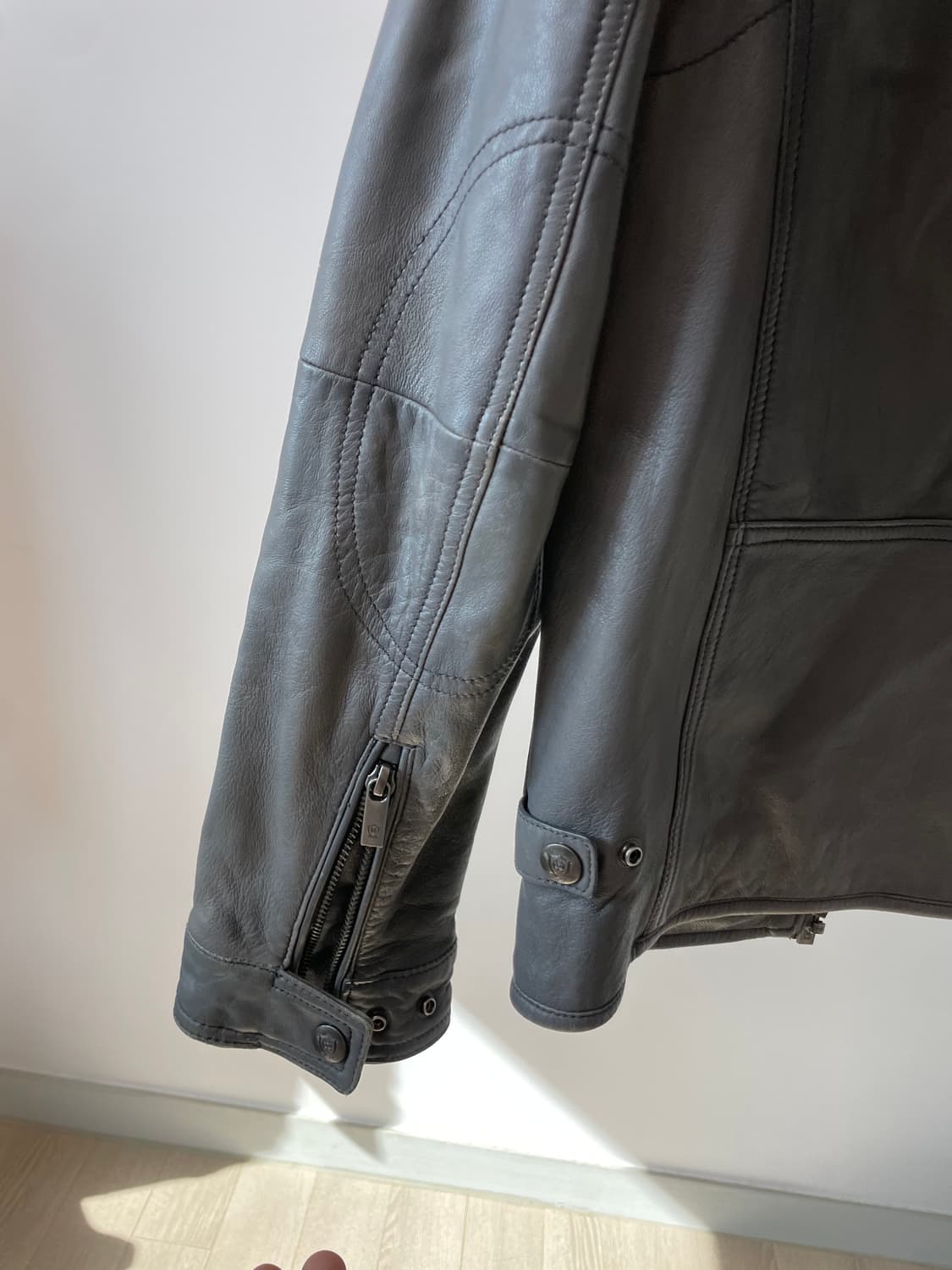 (S) 마시모 두띠 싱글 라이더 워싱 그레이 양가죽 자켓 상품이미지4