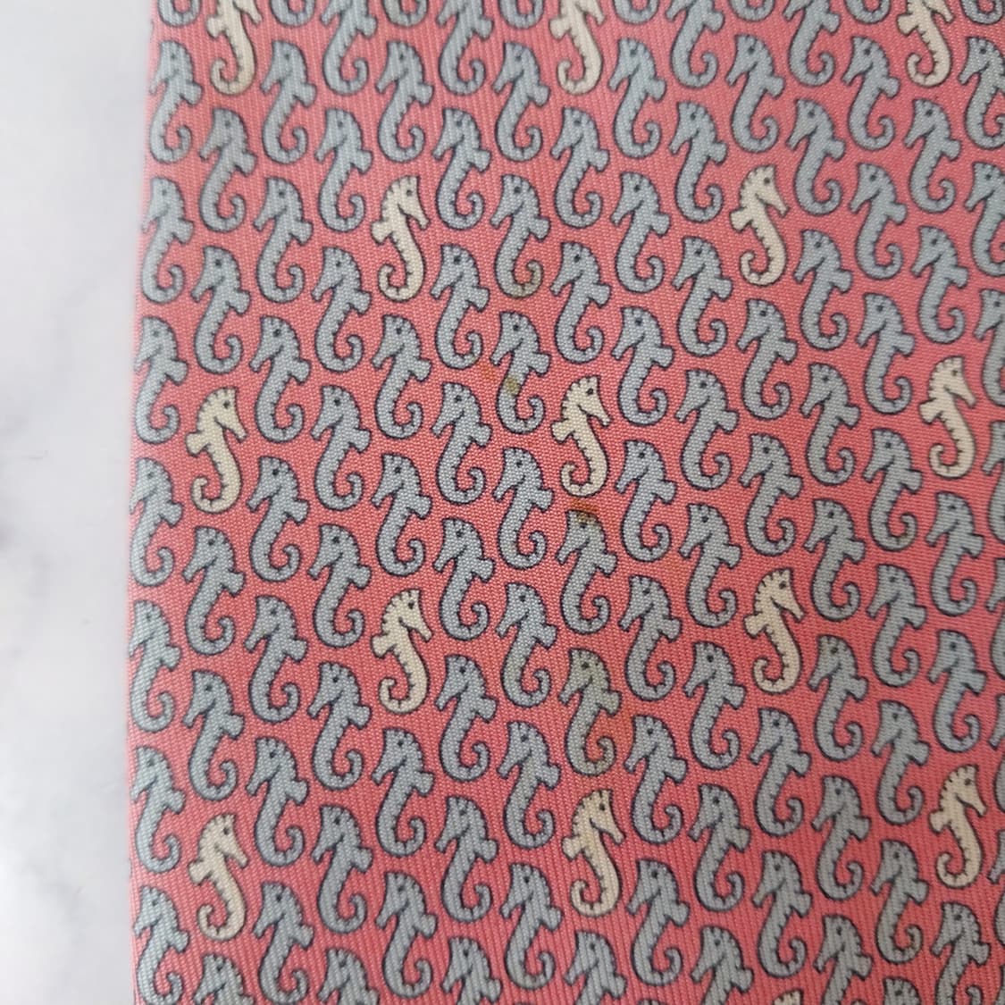 에르메스 실크 핑크 해마 모티브 넥타이 8.9cm B등급 K2497 상품이미지8