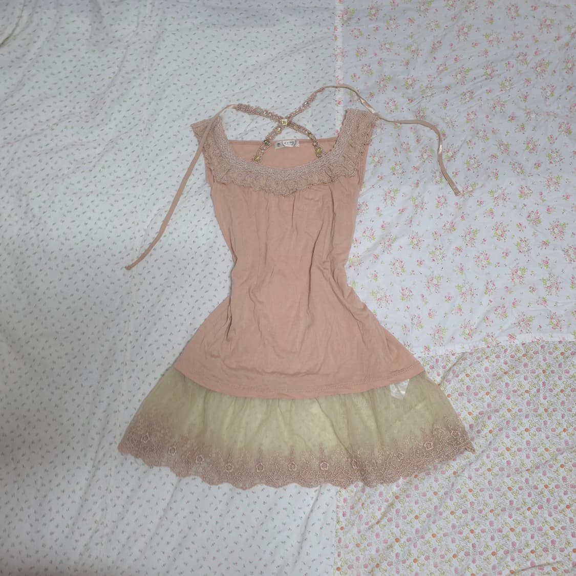 빈티지 엑시즈팜 레이스 큐빅 슬리브리스 나시  페어리 모리 상품이미지1