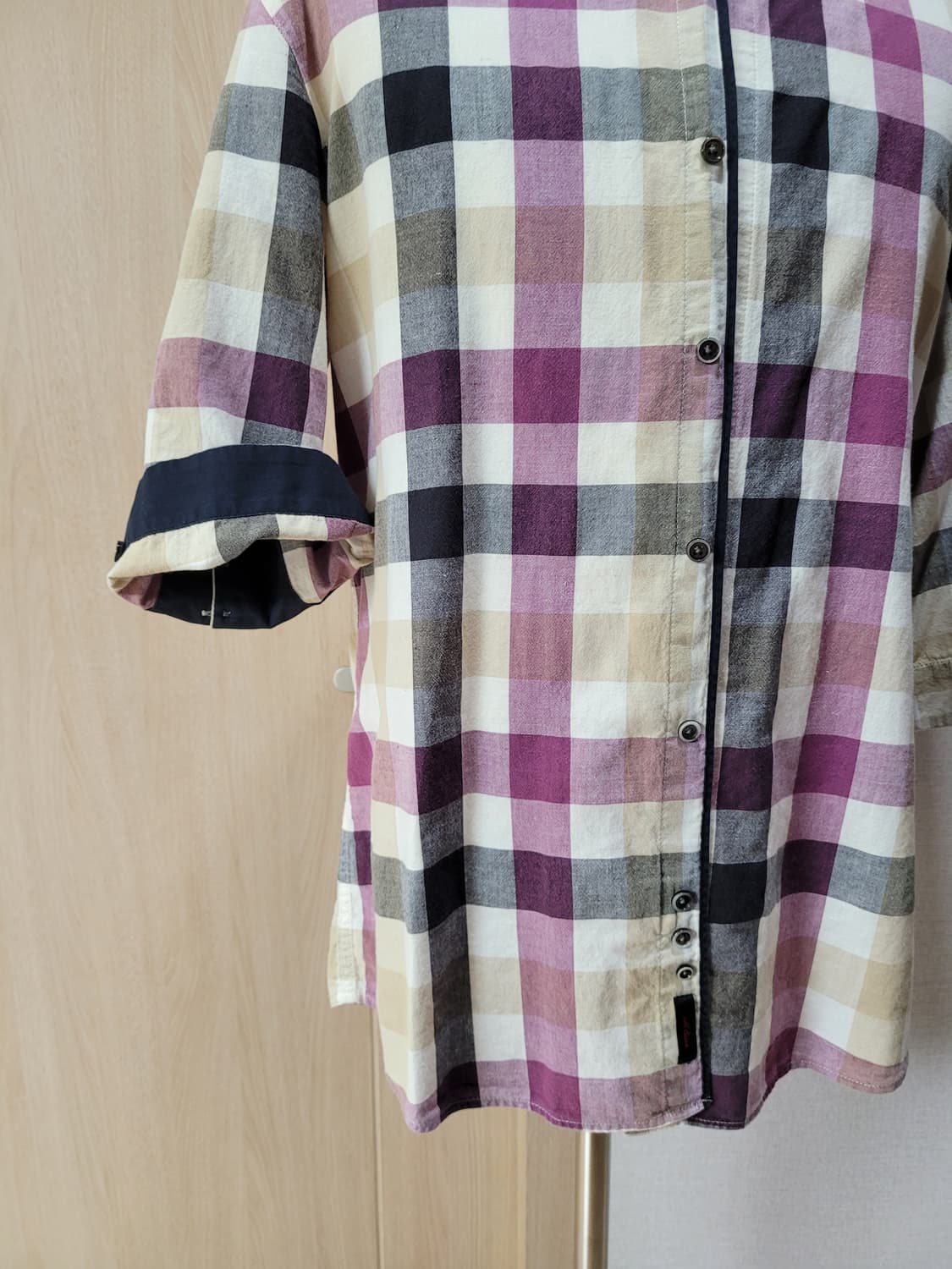 지이크 SIEG 남자 마혼방 7부 체크 셔츠 105 퍼플  상품이미지4