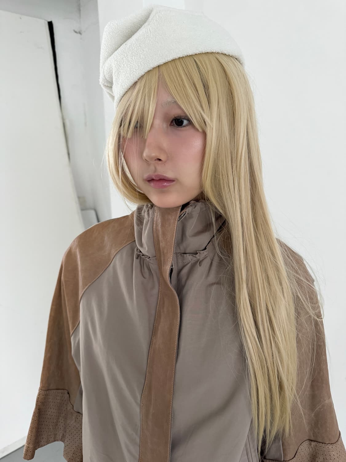 minimal leather block high-neck jacket 상품이미지1