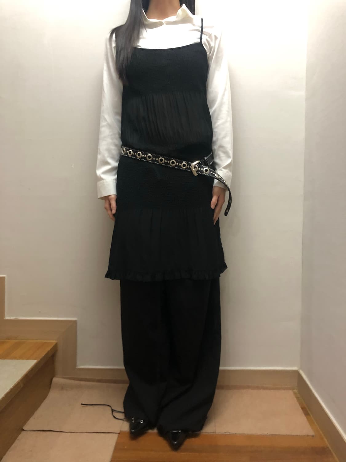 빈티지 블랙 시스루 플리츠 원피스 상품이미지9