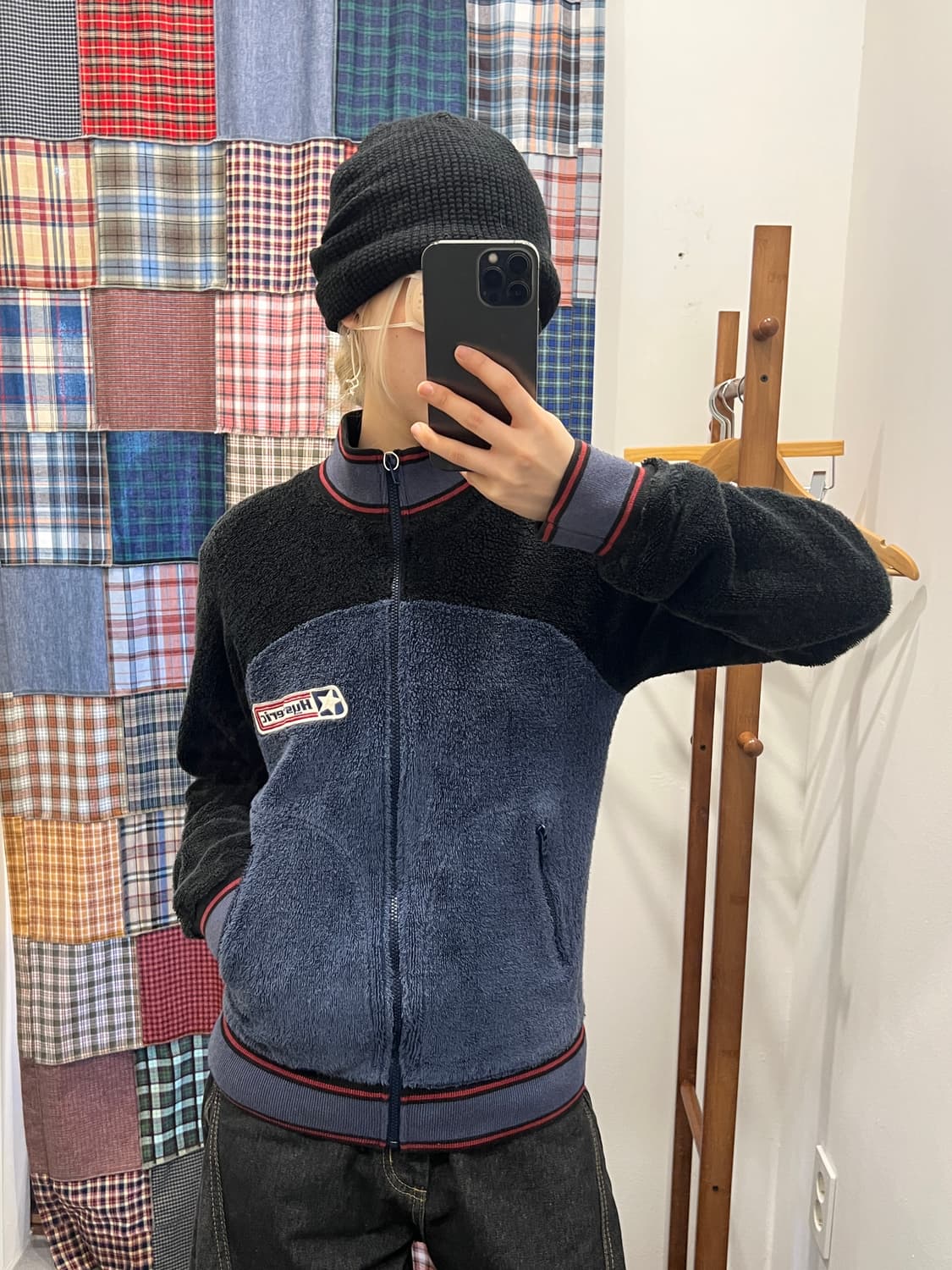 히스테릭글래머 양털 네이비 블랙 집업 상품이미지5