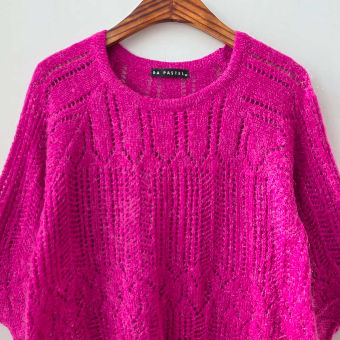 RA PASTEL 핫핑크 모헤어 시스루 7부 니트 상품이미지3