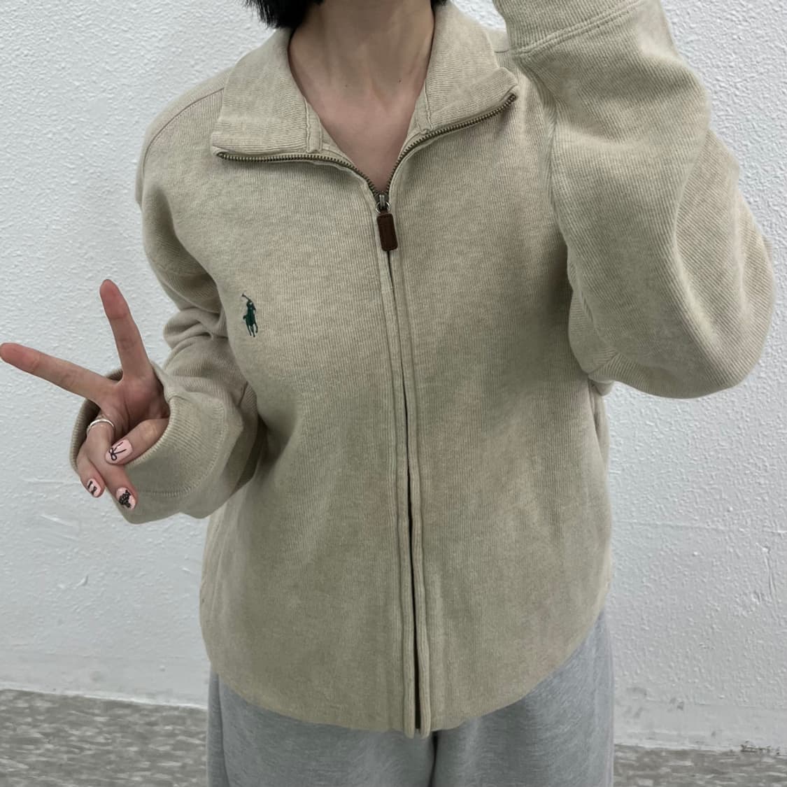 폴로 랄프로렌 그린포니 오트밀 집업 M 상품이미지5